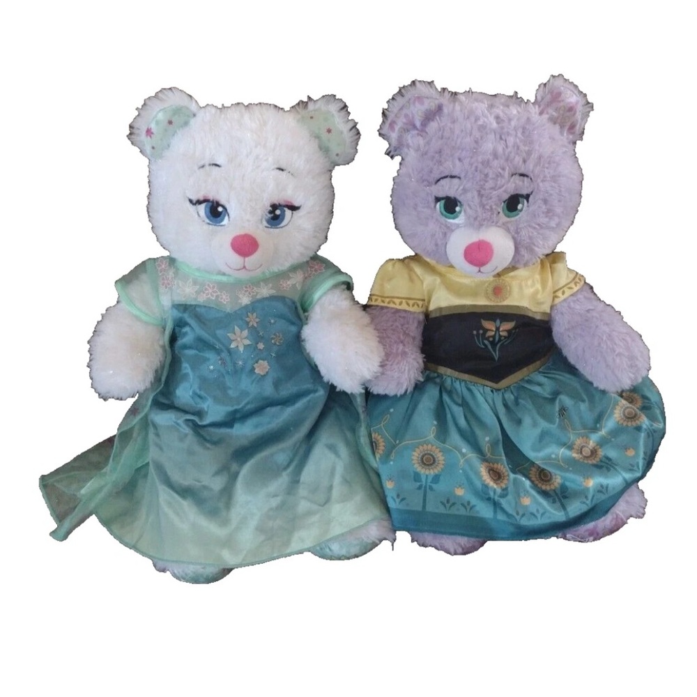 Build a bear - Anna and Elsa Plush Bear Set with Dresses - White and Purple